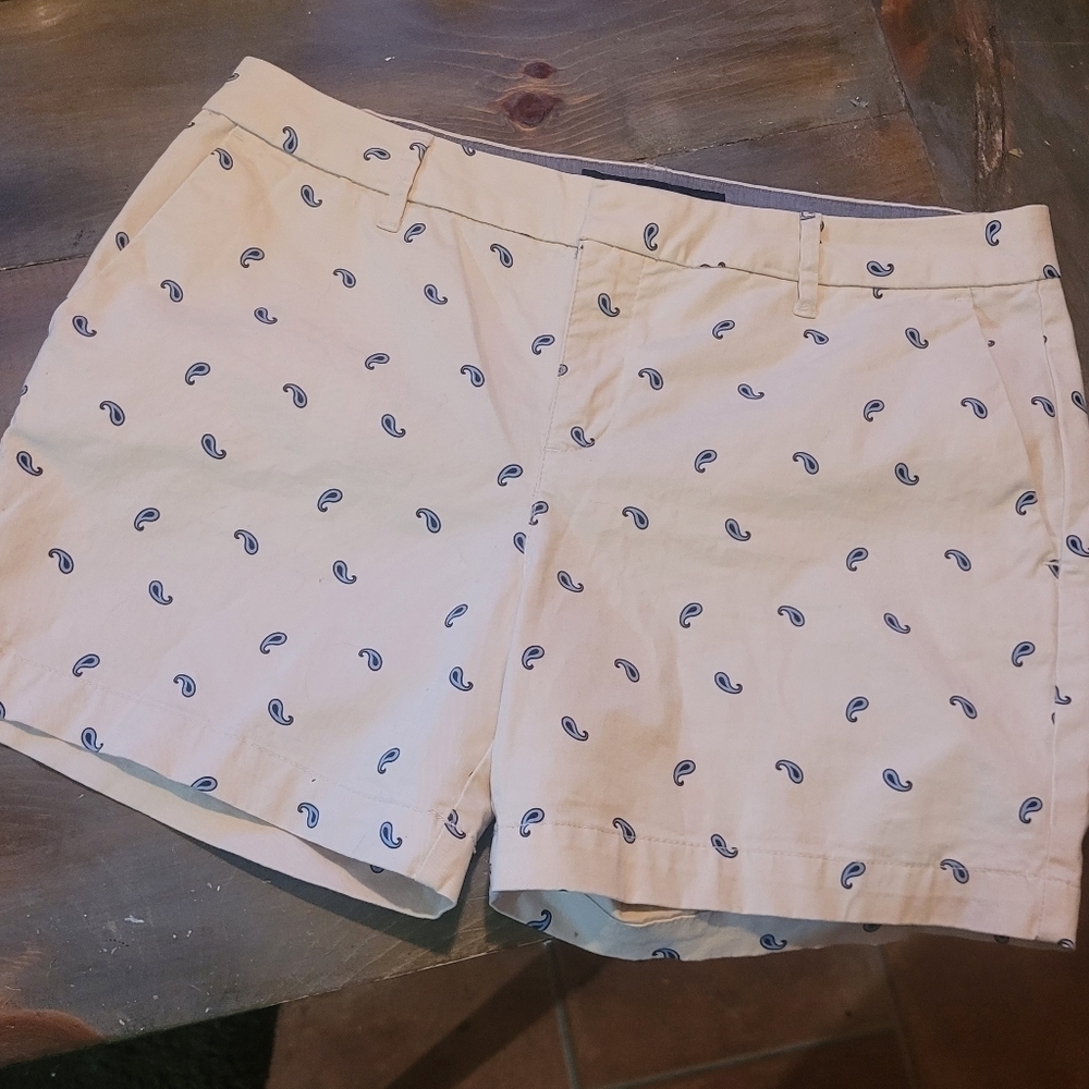 American Eagle Cream Colored Shorts With Blue Paisley Print Size 8